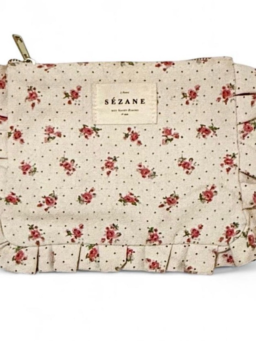 Sézane Paris Frou-frou Ruffle Floral Pouch - 100% Recycled Cotton